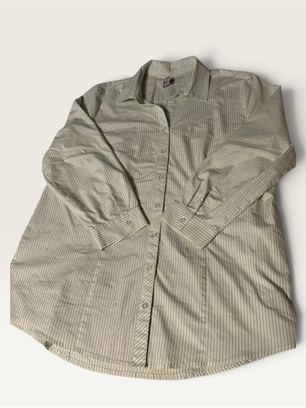 Chico's Light Green Striped Button-Down Shirt